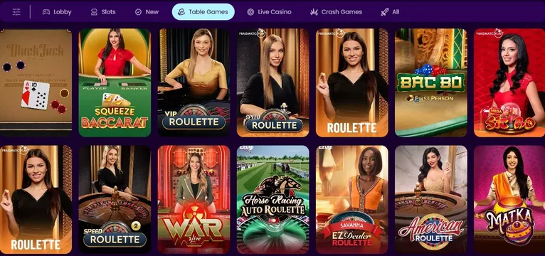 zinkra casino table games