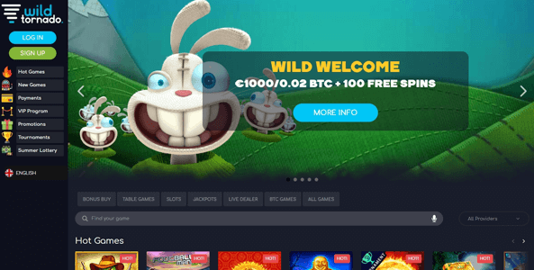 wildtornado casino website screen