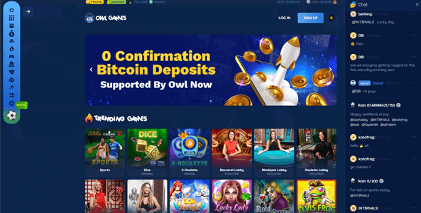 owl games casino website screen