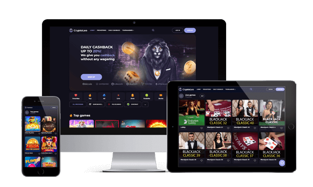 cryptoleo casino website screens