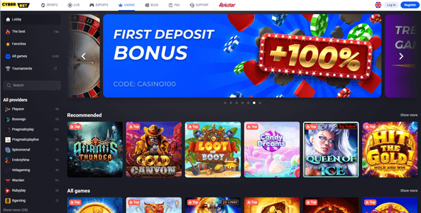 cyberbet casino website screen