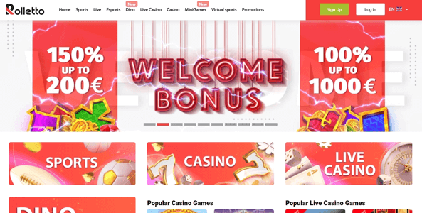 rolletto casino website screen