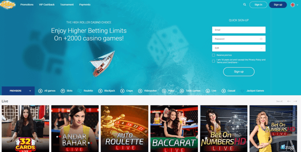 rollers casino website screen